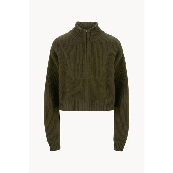 NEW STAUD cashmere cropped hampton sweater in olive - Picture 3 of 3